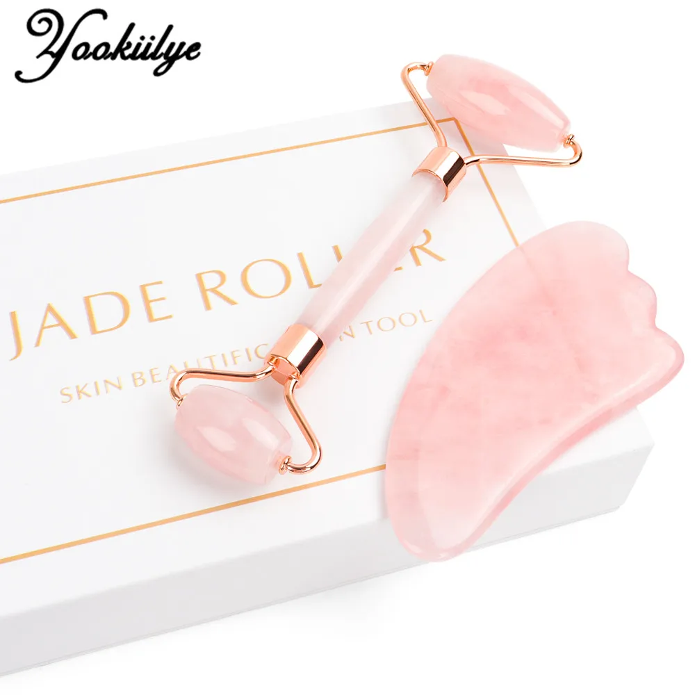 

Роллер-массажер для лица, из розового кварца, с нефритовым камнем