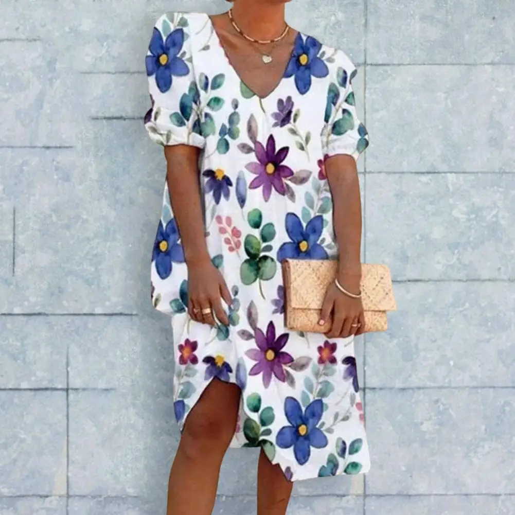 

Summer Midi Dress Stylish Knee Length V-neck Comfortable Lady Beach Dress Women Garment Lady Summer Dress Summer Midi Dress