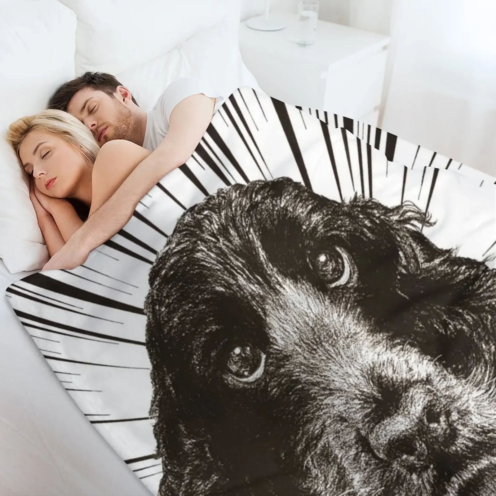 Кокер-спаниель Art Синий роан Черно-белый рисунок Плед Теплое на зиму Одеяла для