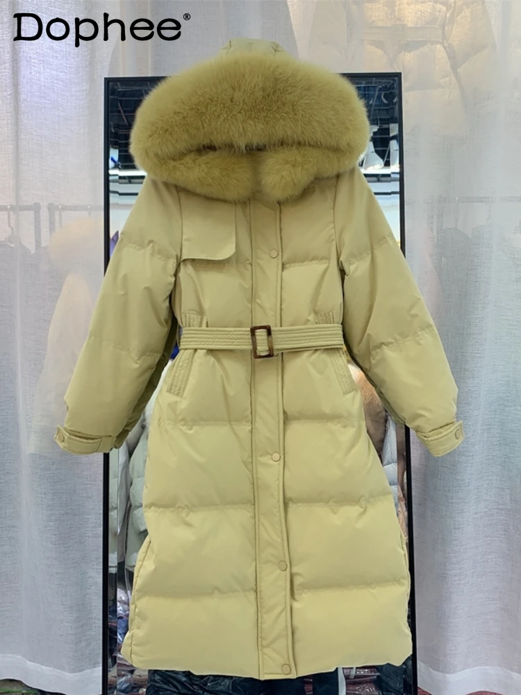 

Fashionable Fox Fur Collar Stitching Down Jacket Women 2022 Winter New Mid-Length Easy Matching Waisted Thickened Coat Female