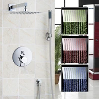 yanksmart 3 colors led square rainfall shower head wall mounted shower sprayer shower faucet set bathroom shower system set