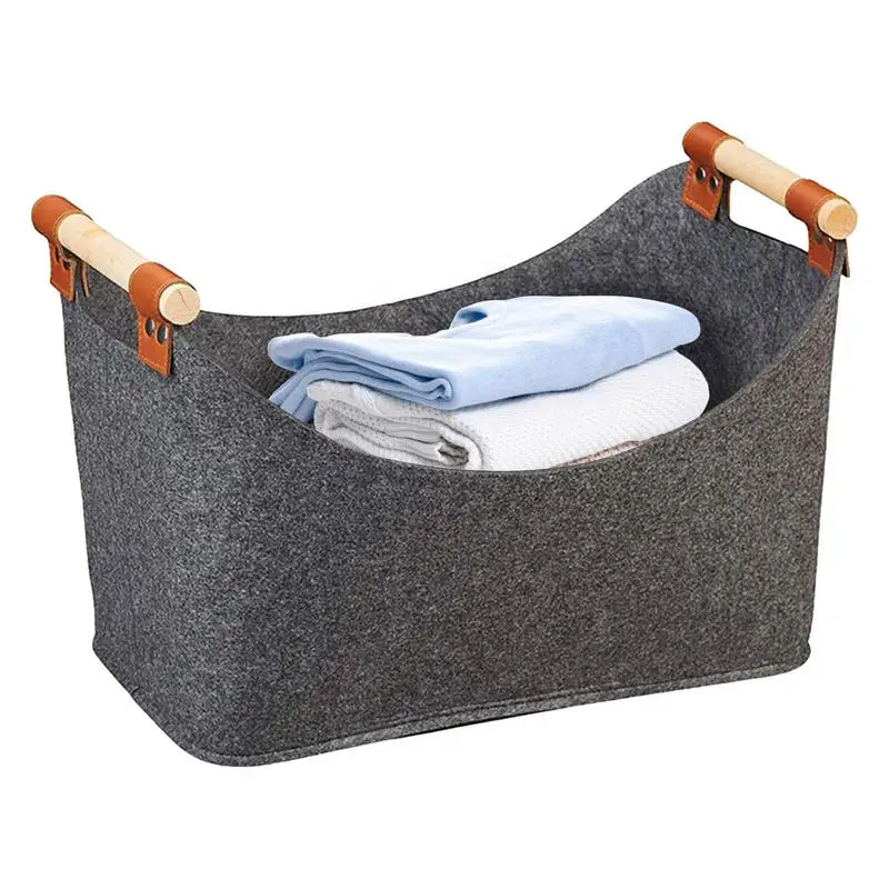 

Felt Basket Felt Wood Holders Log Firewood Bag Portable Outdoor Thickened Toys Storage Basket With Reinforced Handle Felt