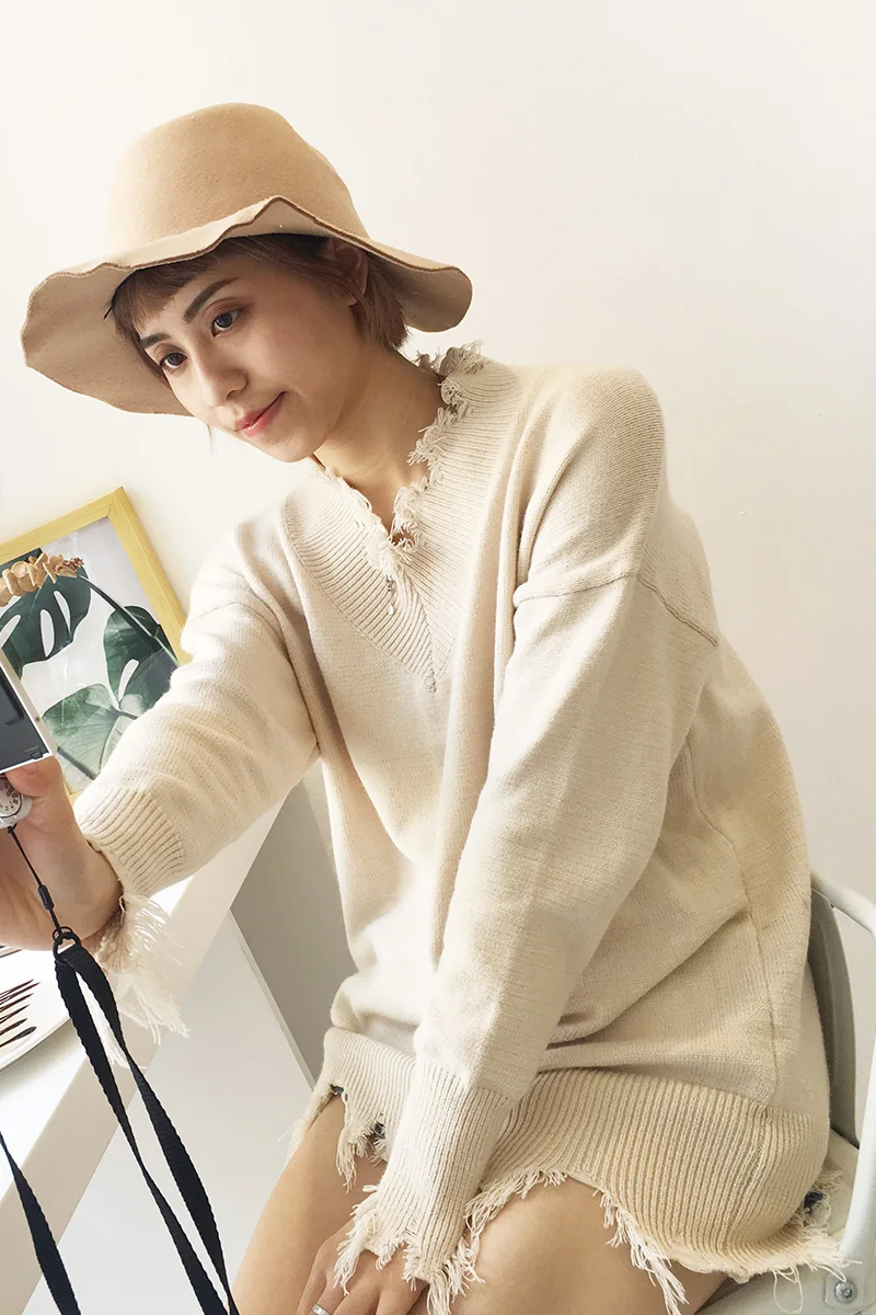 Осенний женский свитер с V-образным вырезом цвет в ассортименте |