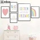 Настенный постер в скандинавском стиле с радужной росписью, принтом РОЗОВОГО СЕРДЦА, цитатами, абстрактные картины на холсте, декор для детской комнаты