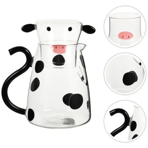 

Cow Pitcher Carafe Set, Glass Carafe Pitcher with Glass Mug