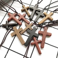 new design for women men religious black brown color wood cross necklace sandalwood cross pendant ebony natural wood