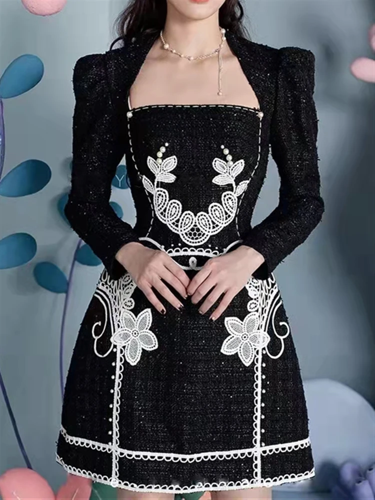 

Женское винтажное платье с длинным рукавом и высокой талией