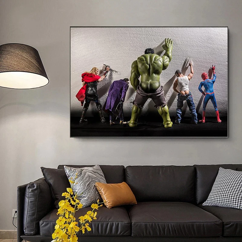 

Marvel Superhero Funny Canvas Paintings Avengers Posters and Prints Wall Art Print Canvas Boys Gifts Bathroom Home Decor Cuadros