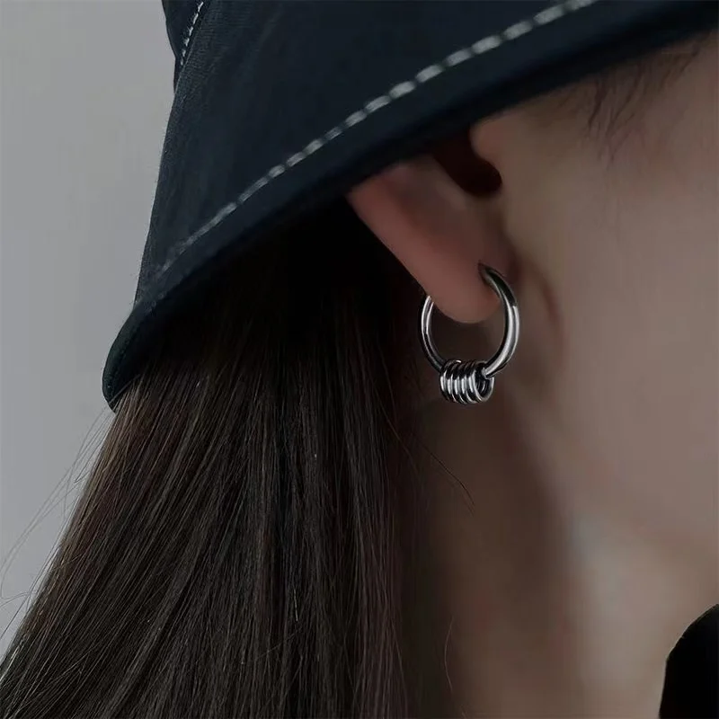 

1pcs Punk Rock Titanium Steel Hoop Earrings for Men Women Tassel Rings Earrings Hoops Hip Hop Streetwear Jewelry Wholesale Gift