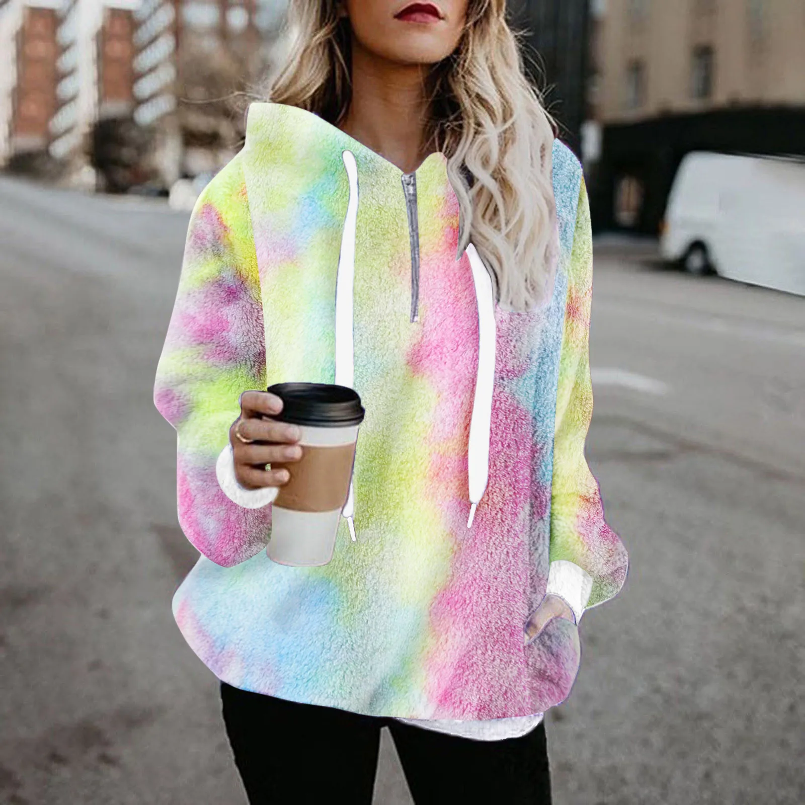 

Winter Sweatshirt Pullover Hooded Ladies Top Women Tie-Dye Warm Hoodie Jumper Women's Hoodies & Women's Fitted Hoodie