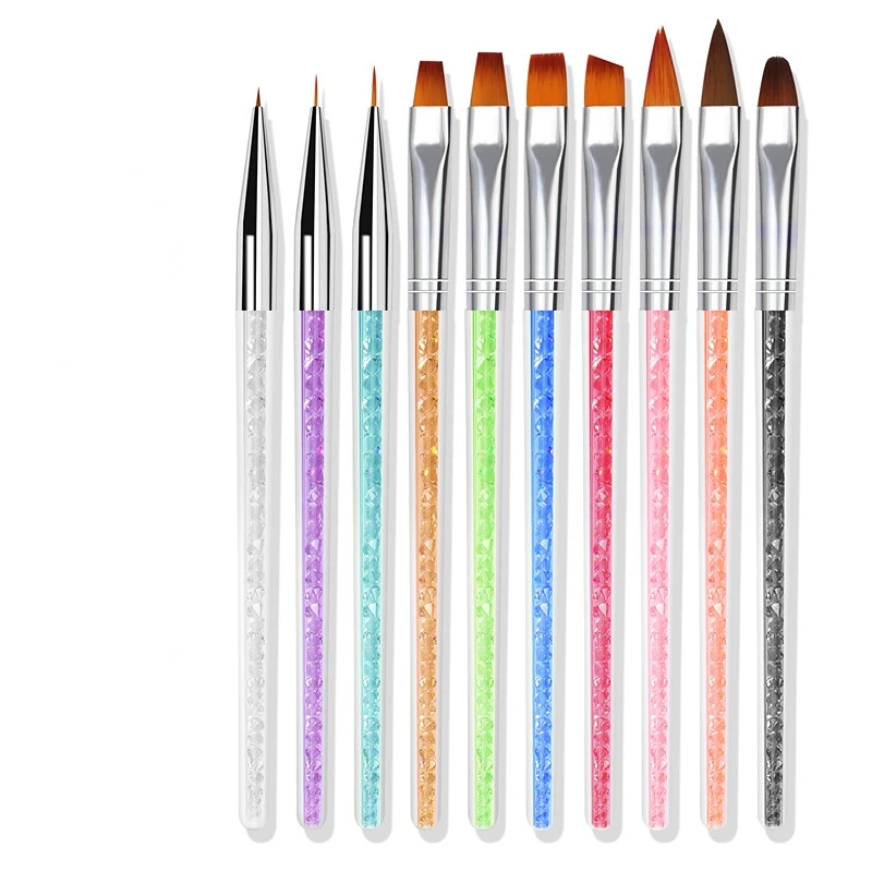 

10pcs Professional Manicure UV Gel Brush Pen Transparent Acrylic Nail Art Painting Drawing Brush Phototherapy Tools