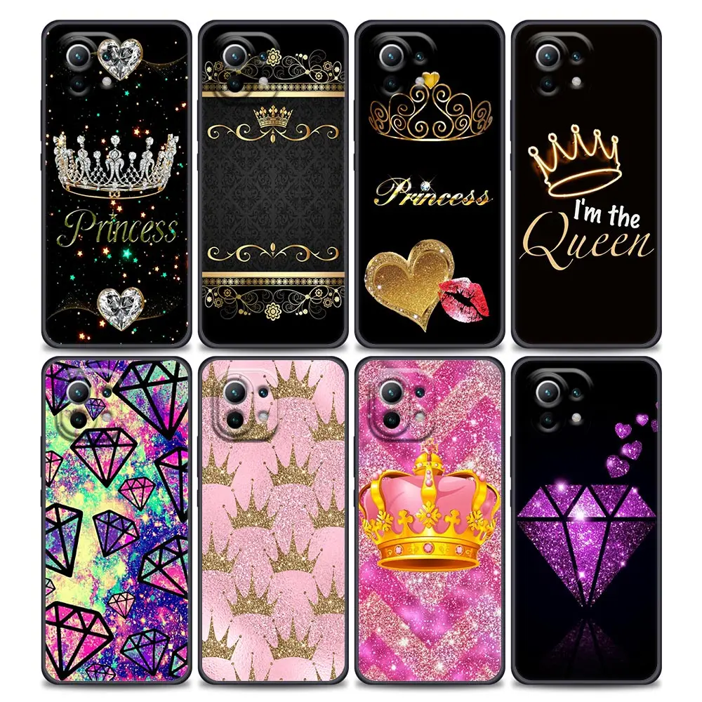 

Queen Princess Crown Masonry Case For Xiaomi Mi 11 Lite 5G NE 11i 11X 11T 12 Cover Poco X3 M3 M4 Pro F3 Cases Black Fundas Cover
