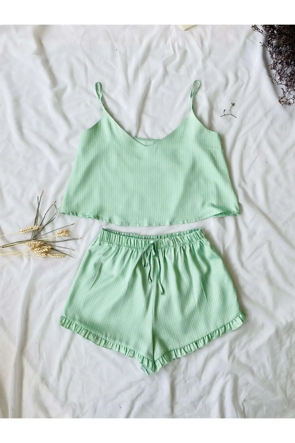 

Women's Pajamas Emily Satin Home And Beach Set Green Sleep Lounge Pajamas Nightwear Sleepwear Night Suit Casual Home Clothing