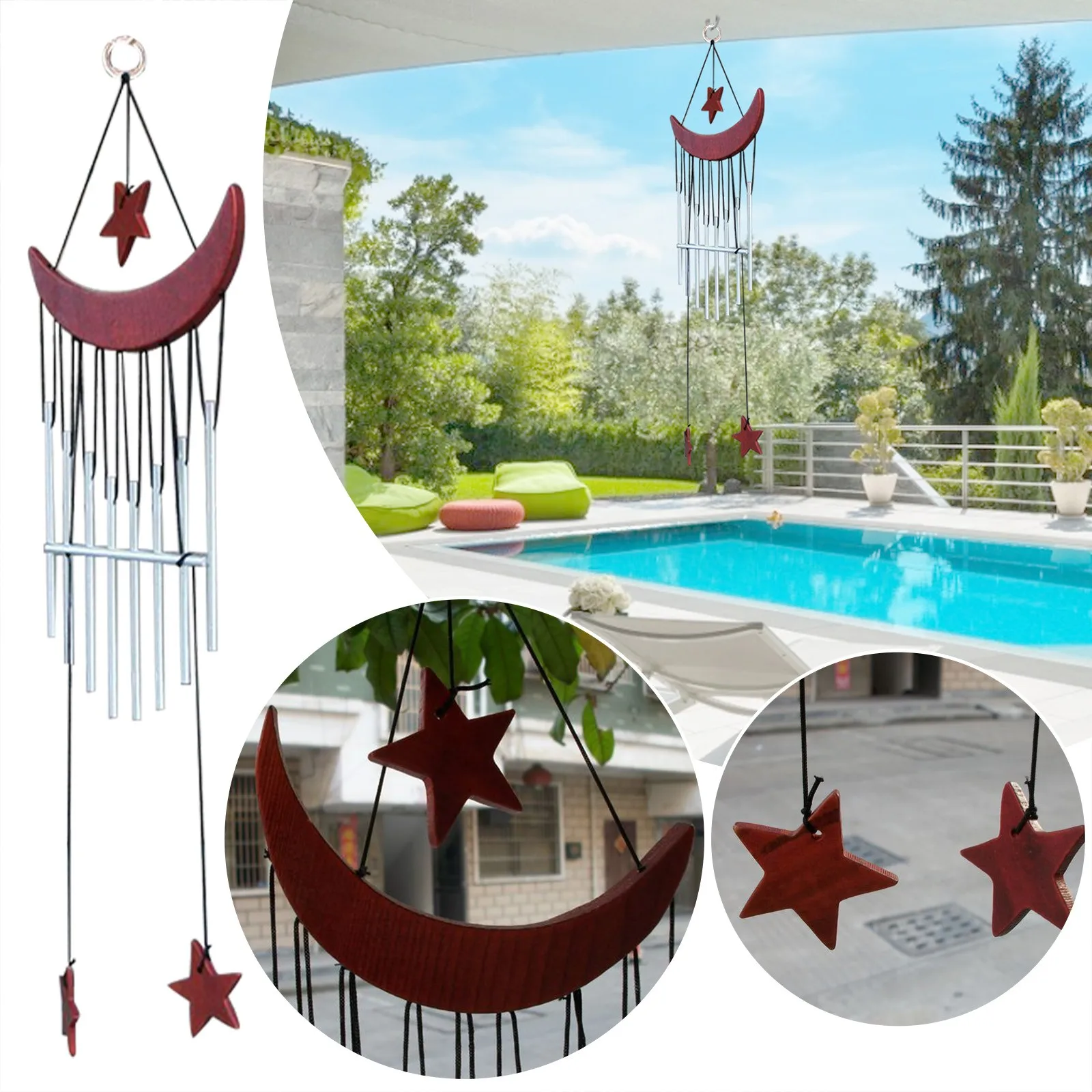 

Wind Chimes Moons Wood Hanging Decorations Ornaments Garden Home Bedroom Window Decor Birthday Gift Multi Bell Wind Chime