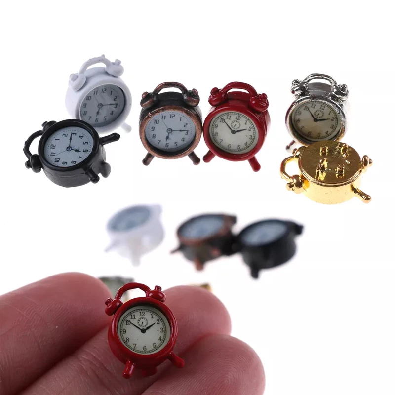 

1pc Random Color 1:12 Miniature Mini Alarm Clock Doll Kitchen Living Room Dollhouse Mini Home Decoration Kids Gift Toy