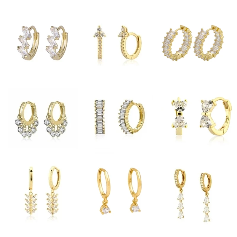 

Minimalist White Color Zircon Small Hoop Earrings for Women Flower/Square/Ball/Water Drop Shaped INS Style Jewelry Aretes 2022