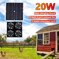 20W 20V Solar Panel Powered Fan 6 Inch Mini Ventilator Solar Exhaust Fan for Dog Chicken House Greenhouse RV Car Fan Charger
