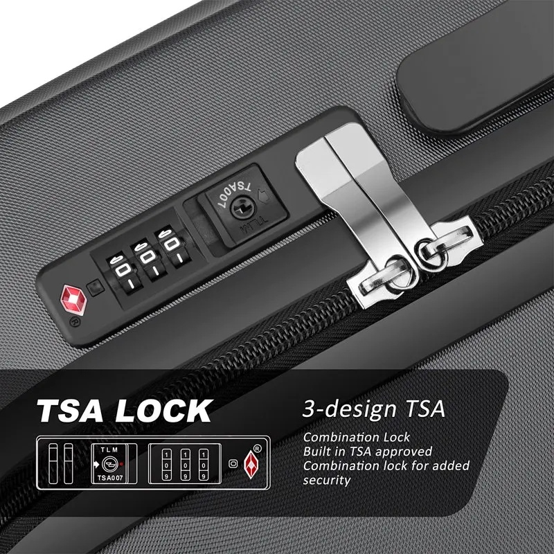 20 Inch Hardside Luggage, Suitcase with Spinner Wheels Built-In TSA Lock, 33L Capacity Checked Luggage Carry On, Black