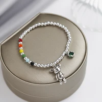 new arrival 30 silver plated trendy bear animal colorful bead ladies charm bracelet jewelry for women birthday gifts