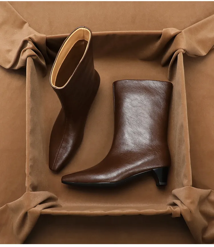 Фото Женские ботинки SHOEBOX из натуральной кожи, облегающие, до середины икры, на меху, универсальные, с квадратным носком, новинка осень-зима №4