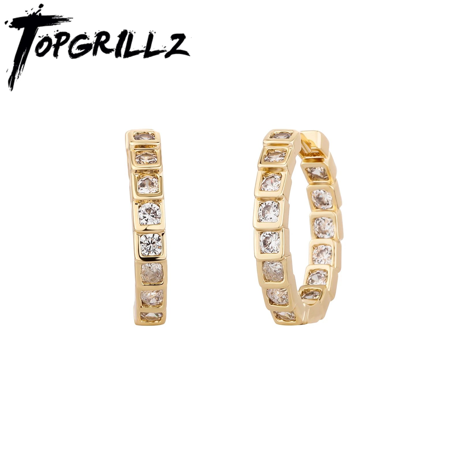 

TOPGRILLZ Hip Hop Iced Out Hoop Earrings Cubic Zirconia Huggie Hypoallergenic Earrings Rap Rock Jewelry for Men and Women