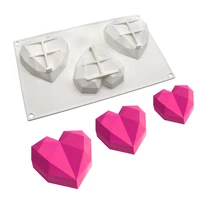 3 holes 4 inch diamond heart silicone mousse cake ice mold diy craft soap mold cake decorating tool baking accessories