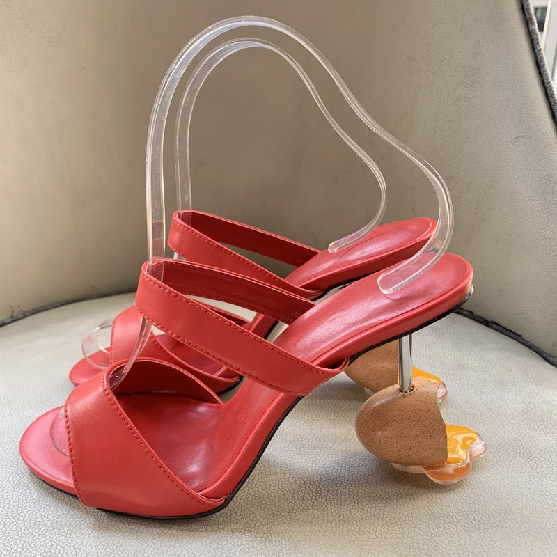 Broken Eggs Strange Style Women Slippers Summer Sandals Peep Toe Slip-On Ladies High Heels Dress Party Shoes Outside Shoes