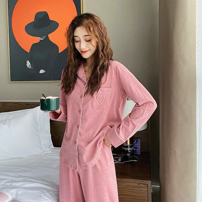 Colored Cotton Pajamas for Women Long Sleeve Button Down Pajamas Set Two Piece Sleepwear PJS Lounge Wear
