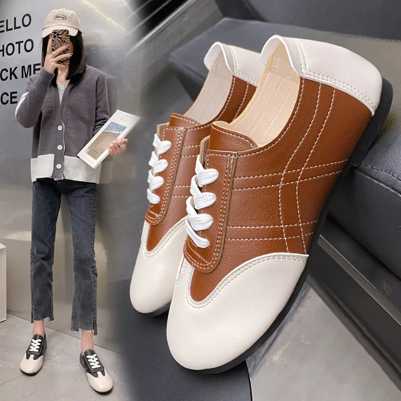 

2022 Women Leather Shoes Fashion Casual Sneakers Flat Wear Soft Comfort Tide Shoes Women Shoes Vintage Round Toe Forrest Shoes