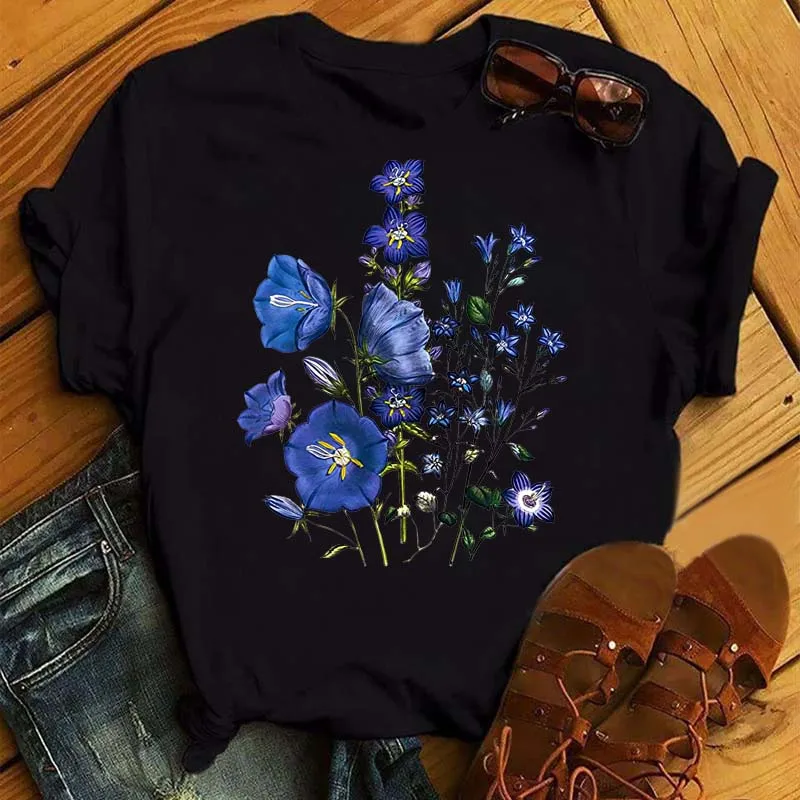 

Fashion Flower Print Women T-shirt Harajuku 90s Summer Short Sleeve T Shirt Female Floral Graphic Y2k Woman Clothing Crop Tops