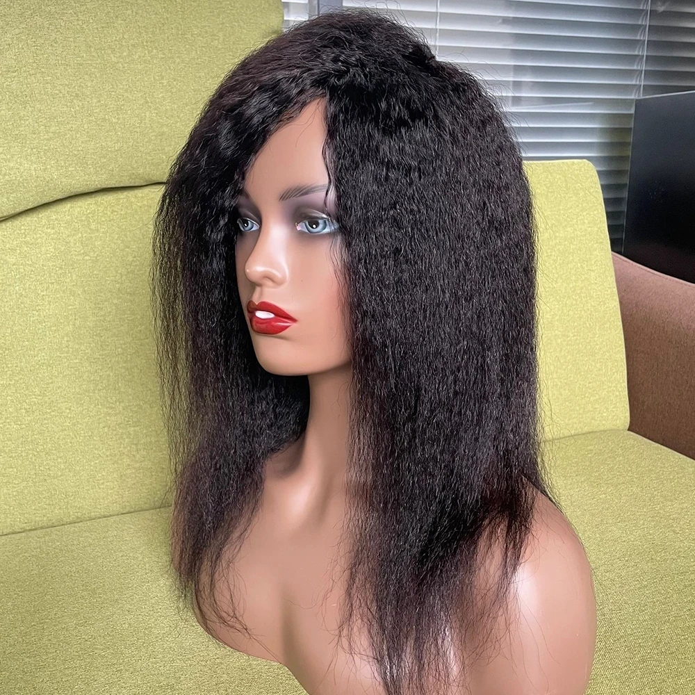 

Yaki 200 Density Natural Black Soft Kinky Straight 26"Long Lace Front Wig for African Women with BabyHair Preplucked Glueless