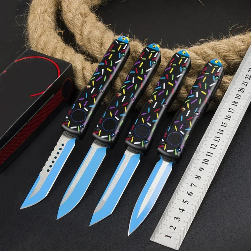 

Micro OTF Tech Knife UT85 Donut New Black Handle 58HRC Aviation Aluminum Handle Outdoor Camping Hunting Folding Knife Gift