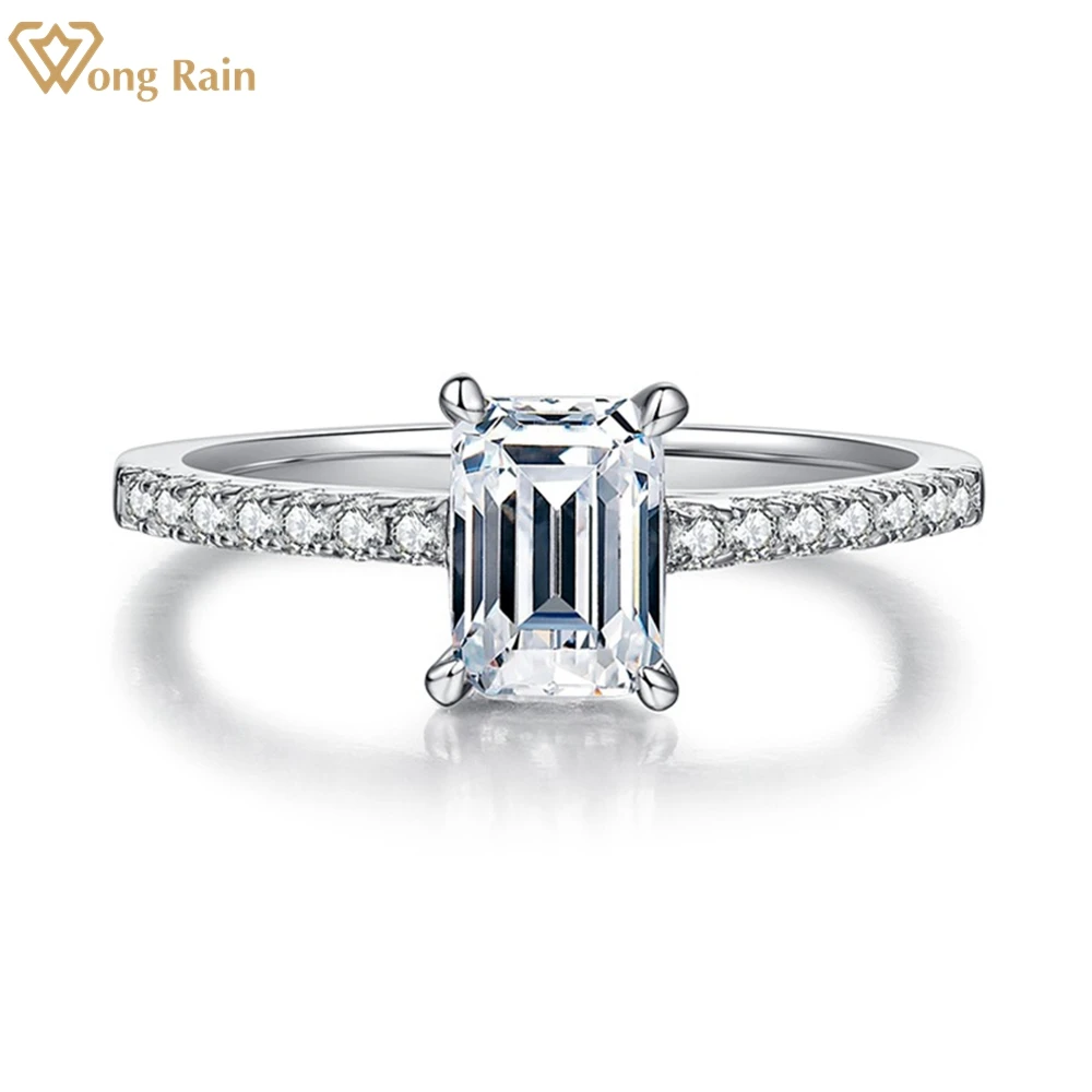 Wong Rain 100% 925 Sterling Silver VVS1 1CT Emerald Cut Real Moissanite Diamonds Gemstone Engagement Ring Fine Jewelry With GRA