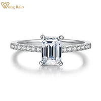 wong rain 100 925 sterling silver vvs1 1ct emerald cut real moissanite diamonds gemstone engagement ring fine jewelry with gra
