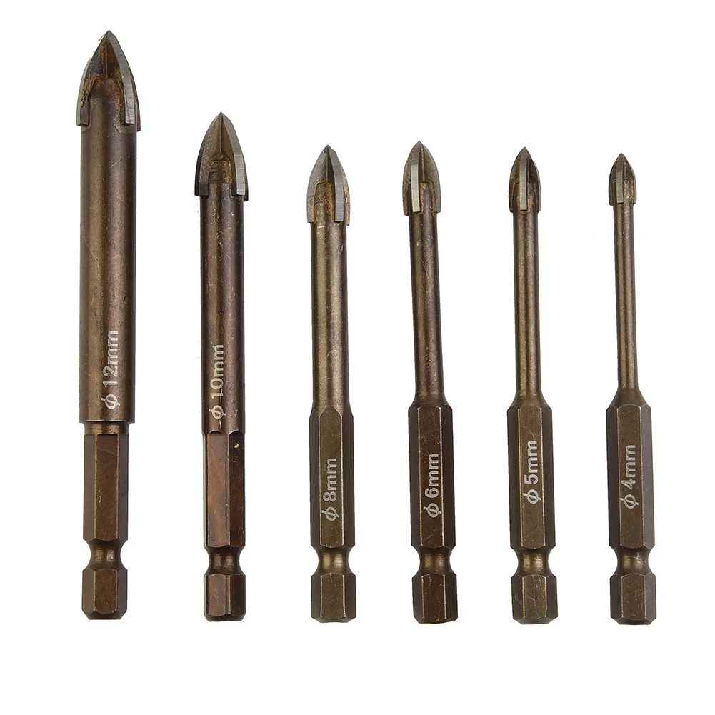 

Набор сверл для стекла, комплект из 6 насадок из титановой керамики и карбида вольфрама с 4 режущими кромками и крестовой головкой