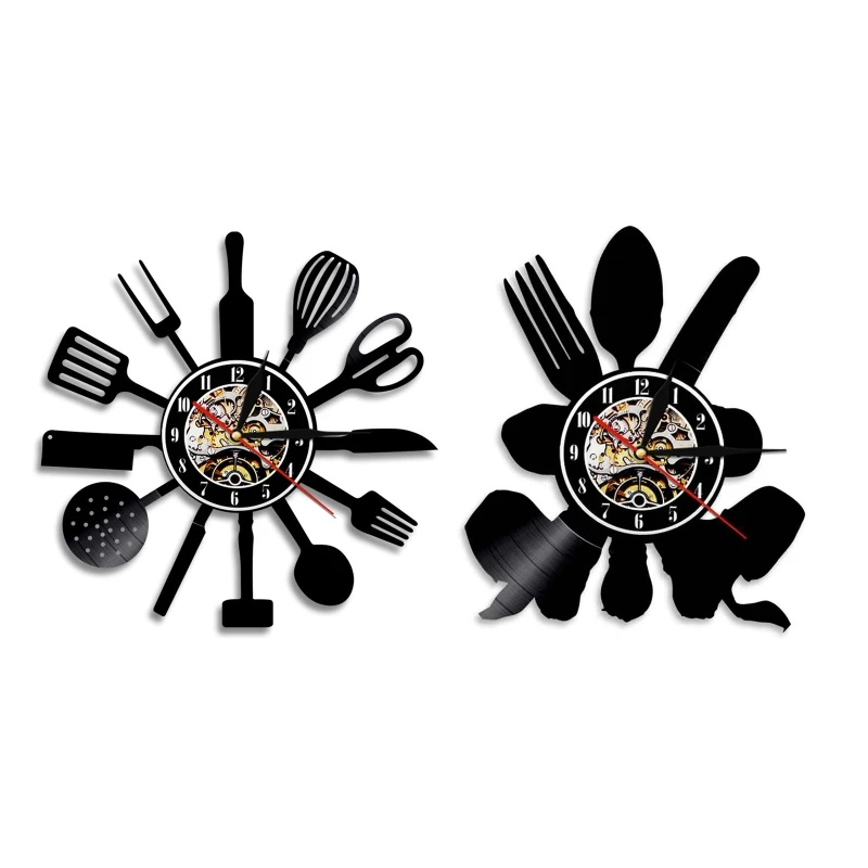 

Настенные часы с тихими виниловыми пластинами, подвесные кухонные приборы, украшение для дома, офиса, квартиры, кафе, подарок на день рожден...