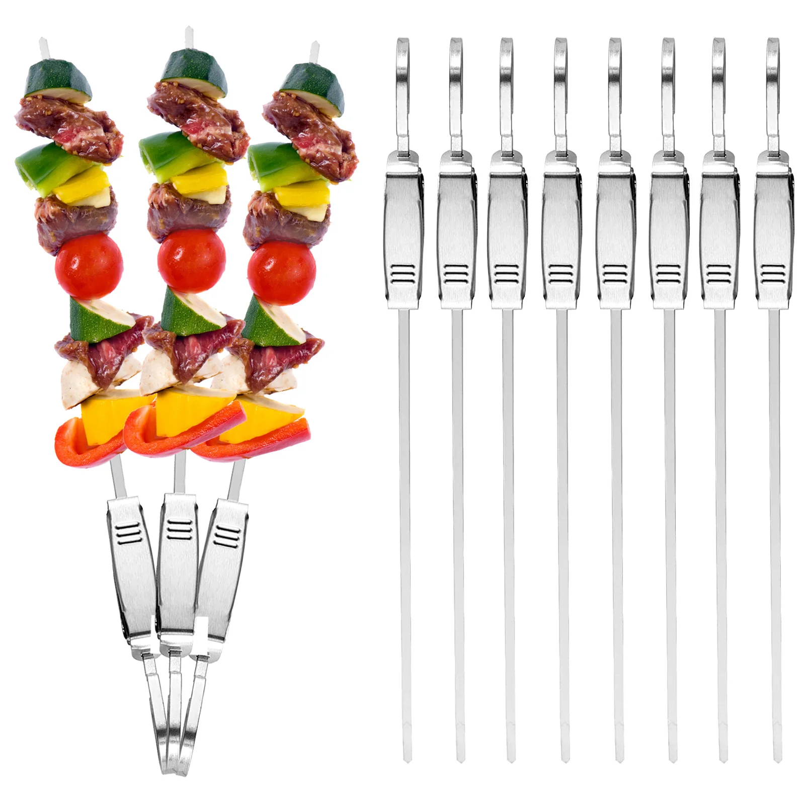 

8PCS Skewers For Barbecue Reusable Grill Stainless Steel Skewers Shish Kebab BBQ Camping Outdoor Flat Forks Accessories Tools