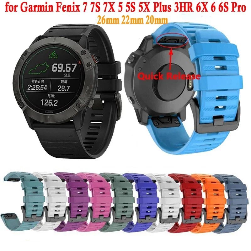 

For Garmin Fenix 7 7S 7X 5 5S 5X Plus 3HR 6X 6 6S Pro Bracelet 26mm22mm20mm Strap Strap Quick Release Silicone Easyfit Wristband