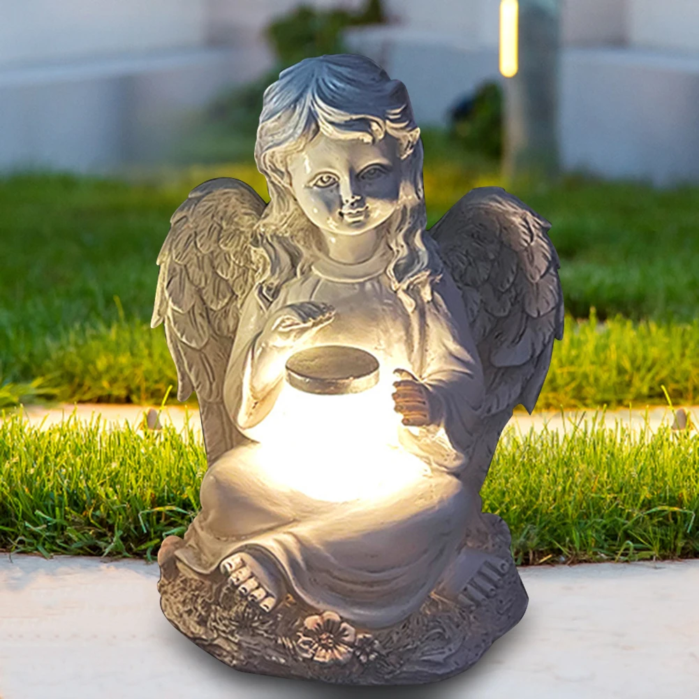 

Resin Decorative Angel Sculptures Garden Ornament Solar Lamp Angels Landscaping Statue Waterproof Home Decor for Courtyard Patio