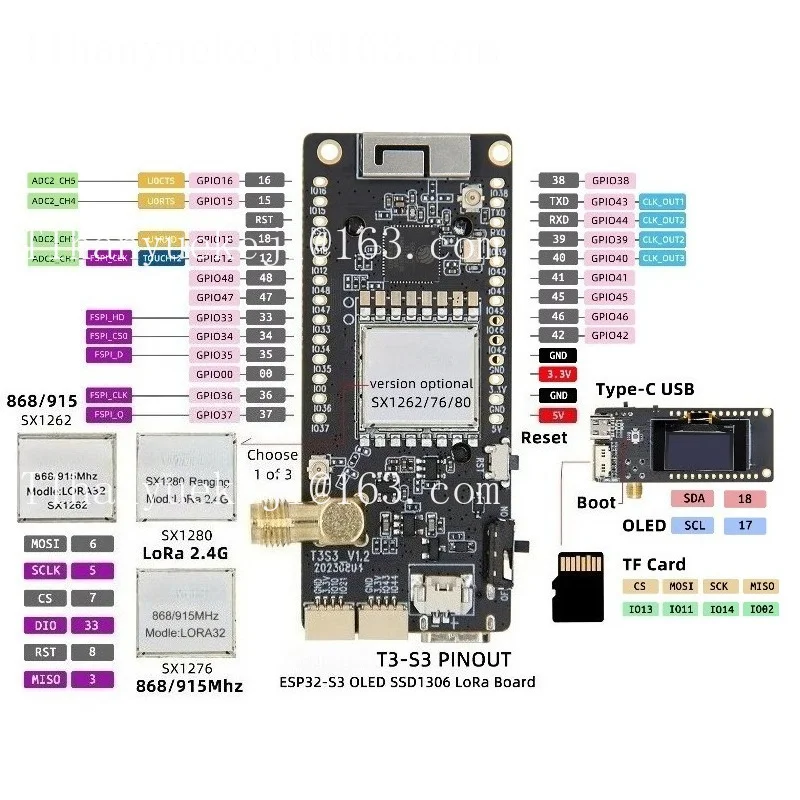 Модуль беспроводной связи T3S3 V1.2 ESP32-S3 LoRa 868915 МГц 2.4G WiFi Bluetooth с дисплеем на органических светодиодах 0.96 дюйма (art.: 3920dafecf73e) - 3920dafecf73e