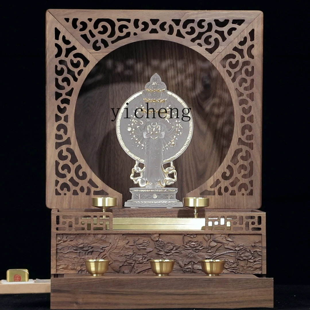 Складная и портативная нишевая Будда размером XL с дверью из черного ореха