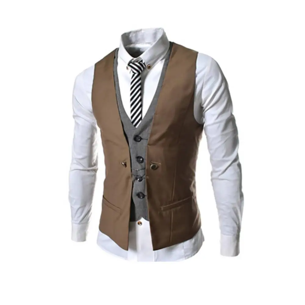 

Men Sleeveless V Neck Single-breasted Slim Gilet Business Suit Top Waistcoat Casual Sleeveless Formal Business Vest M-2XL
