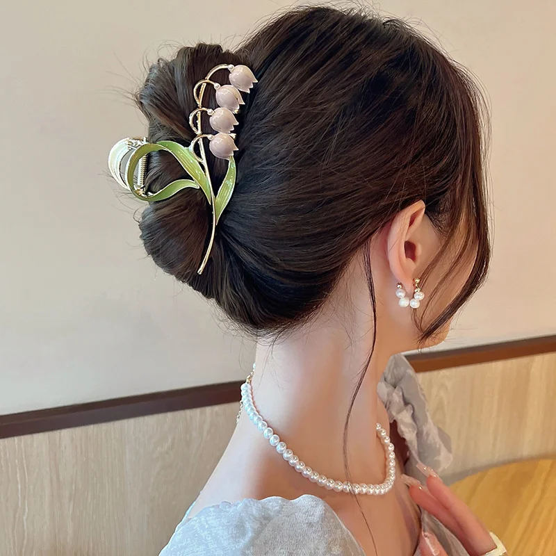 

New Lily of The Orchid Flower Clip Luxury Large Back of The Head Shark Clip Girl Hairpin Hair Claw Headwear 2022 Hot Sale