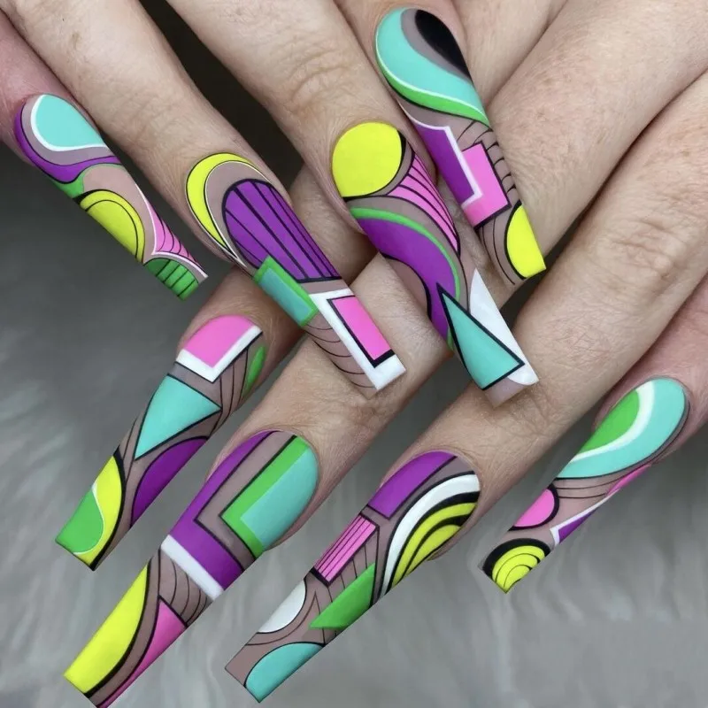 

24Pcs Glossy Long Ballet Fake Nails with Flower Designs American Capsule Gel X Coffin Fake Manicure Reusable Nails for Women