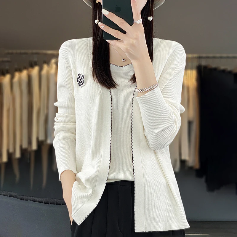 

Spring/Summer New Women's Knitted Cardigan Mountain Camellia High End Fashion Casual Top One Piece Or Two Piece Set