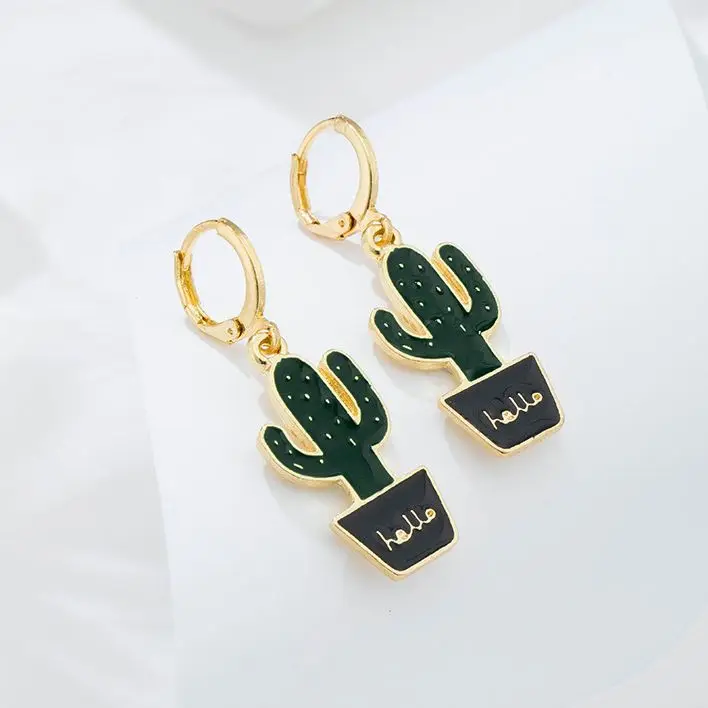 

Retro Geometry Plant Hanging Earrings Women Personality Cactus Drip Oil Alloy Earrings Personality Fashion Ear Ring Jewelry