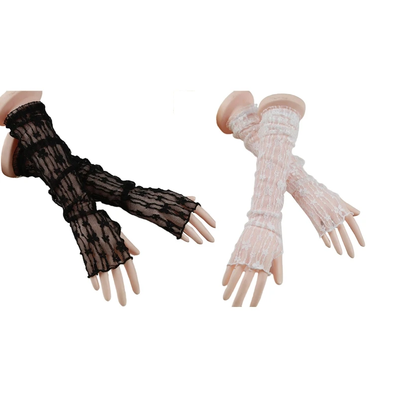 

Women Bride Long Sleeve Gloves Nightclub Hollow See Through Gloves Pole Dance Half Finger Gloves Butterfly Mesh Mitten T8NB