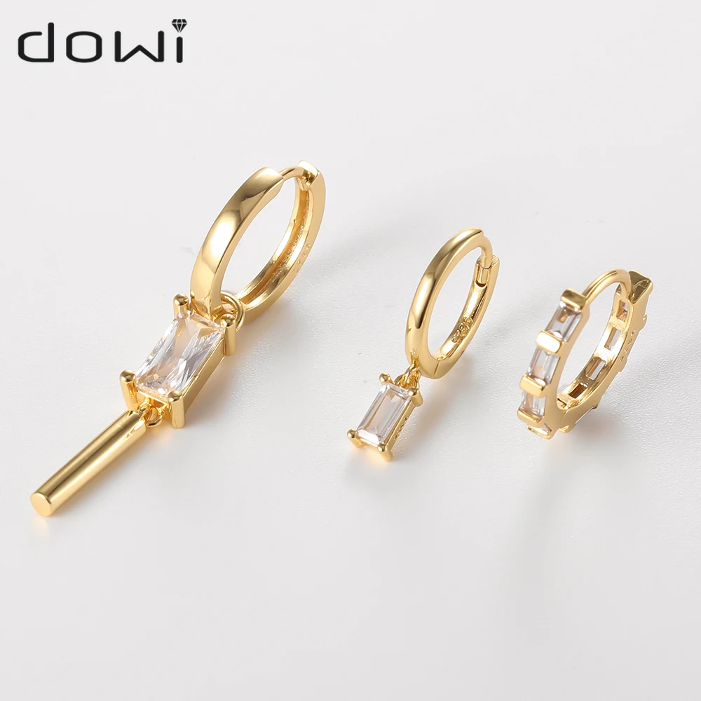 

Dowi 3pcs/set Simple AAA Cubic Zirconia pendant hoop earrings For women yellow Gold Plated Dangle Earrings Brincos Party Jewelry