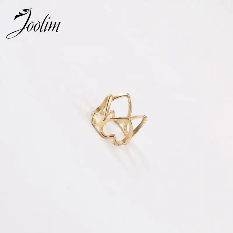 

Joolim Jewelry High End PVD Non Tarnish Fashion Cute Wide Big Romantic Hollow Peach Heart Stainless Steel Finger Ring for Women