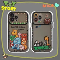 ins cute cartoon graffiti zoo phone case for iphone 12 13 11 pro max x xs xr anti fall transparent black cases cover